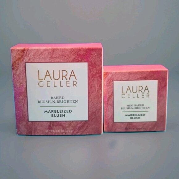 2 NIB Laura Geller PINK BUTTERCREAM Baked Blush-N-Brighten Reg .16 + Mini .08 - Picture 1 of 4